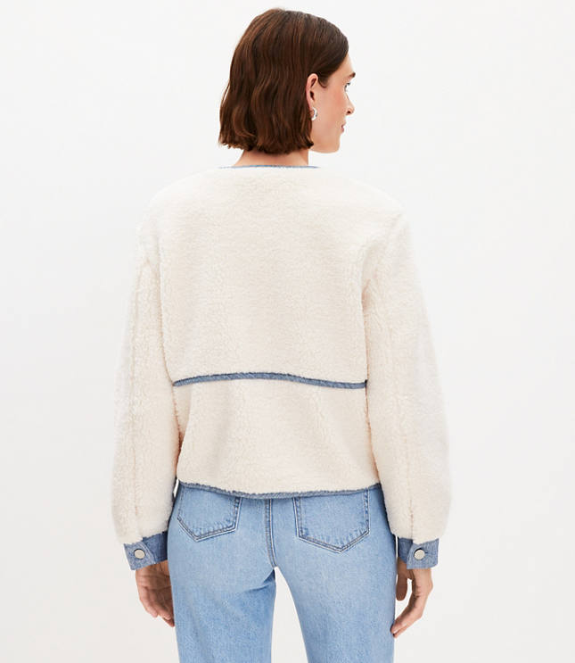 Petite Denim Trim Sherpa Jacket carousel Product Image 3