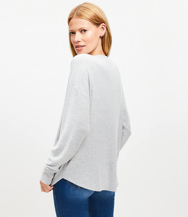 Petite Heathered Relaxed Henley Top