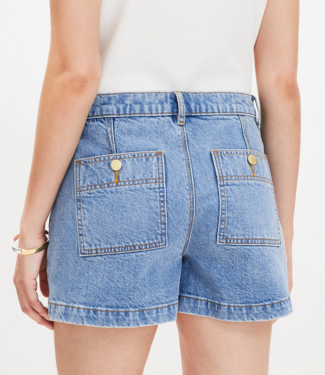 Patch Pocket High Rise Denim Shorts in Classic Indigo Wash