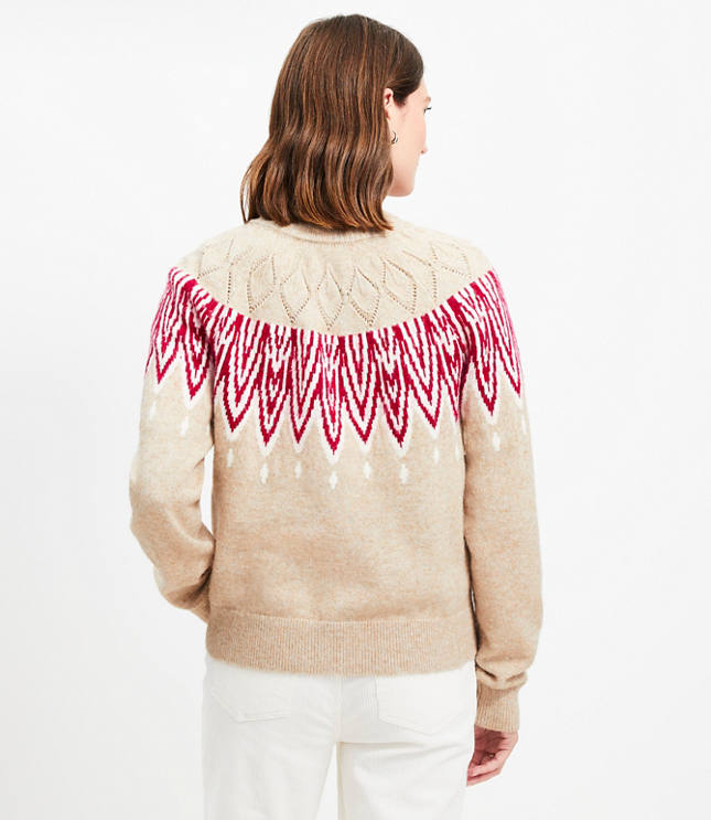 Petite Pointelle Fair Isle Half Zip Sweater