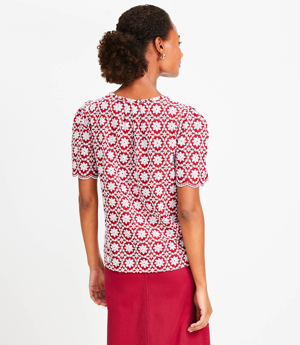 Floral Embroidered Scalloped Blouse Floral Embroidered Scalloped Blouse