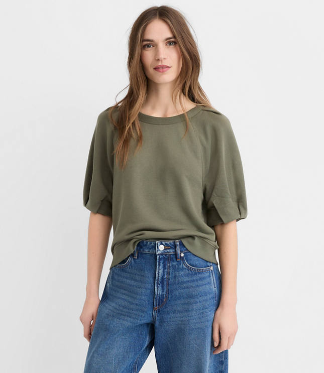 Pleated Puff Sleeve Sweatshirt