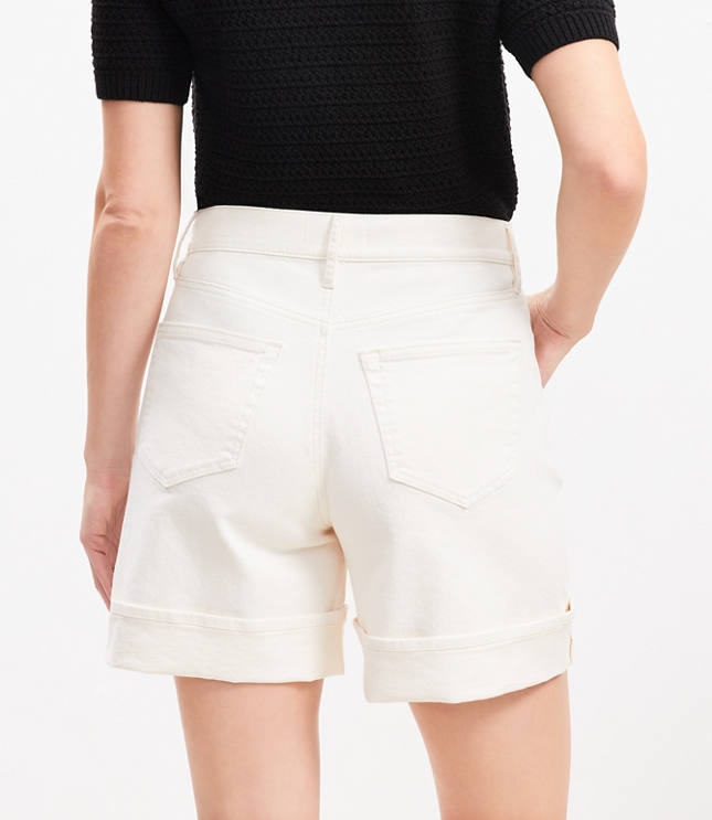 A-Line High Rise Denim Shorts in Ivory