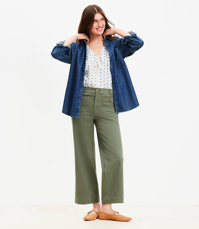 Palmer Wide Leg Crop Pants in Twill