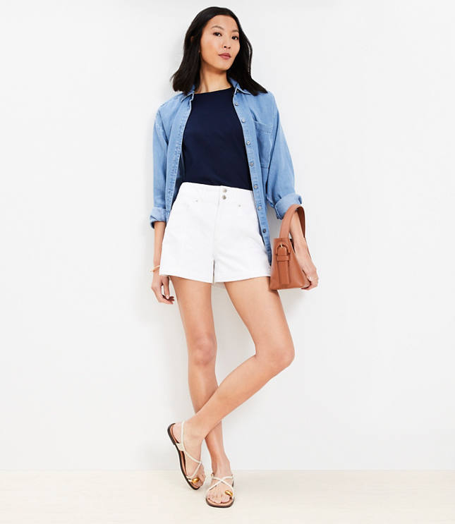 Seamed High Rise Denim Shorts White