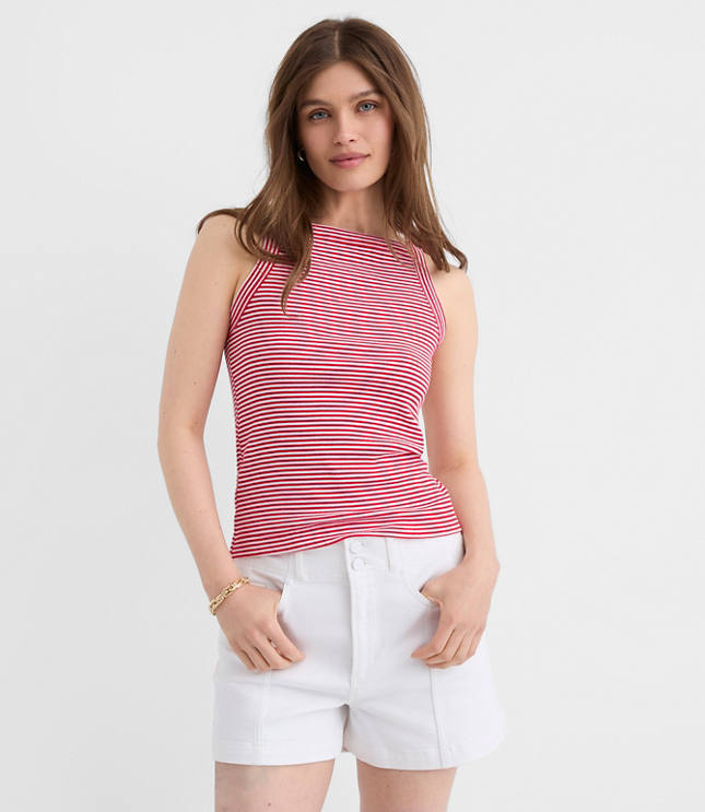 Stripe Perfect Ribbed Apron Neck Tank Top