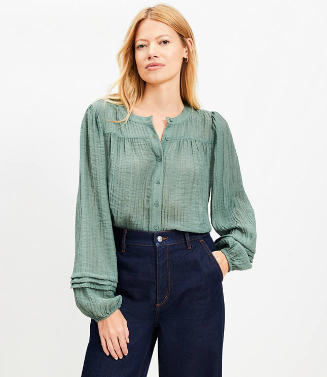 Petite Pleated Sleeve Blouse