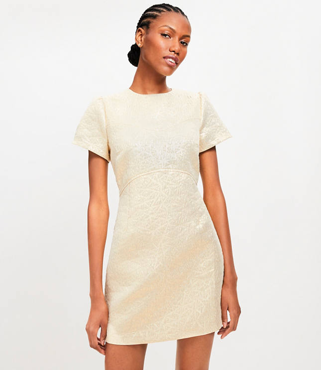 Metallic Brocade Short Sleeve Mini Dress