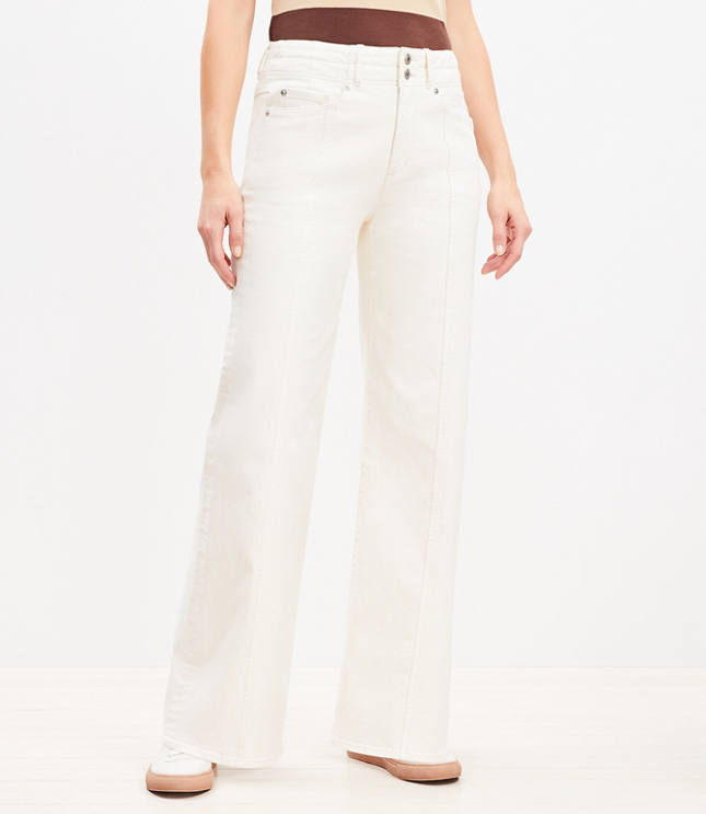Seamed Wide Leg Jeans in Ivory