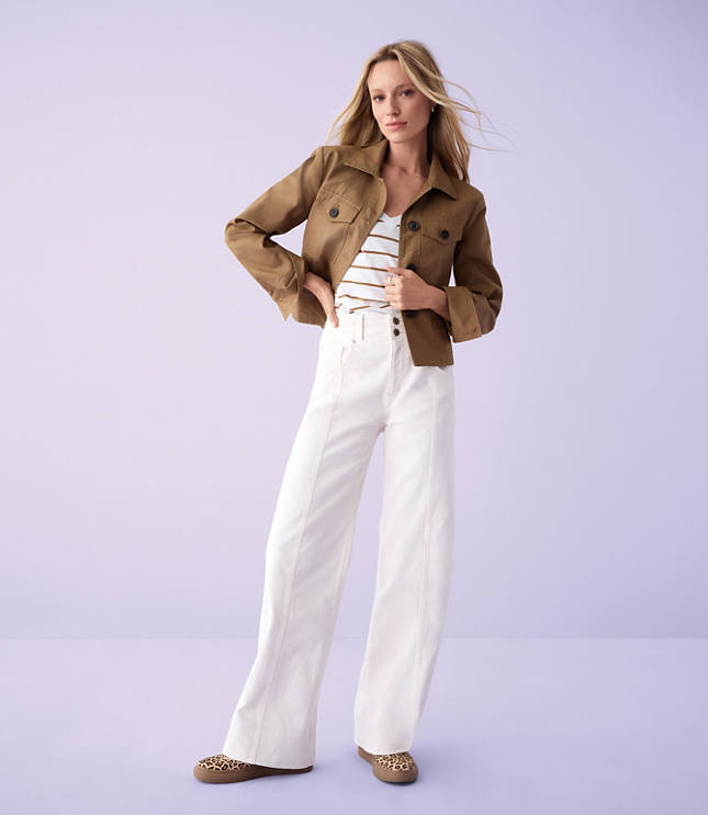 Seamed Wide Leg Jeans in Ivory