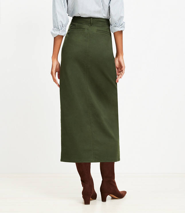 Twill Button Pocket Midi Skirt