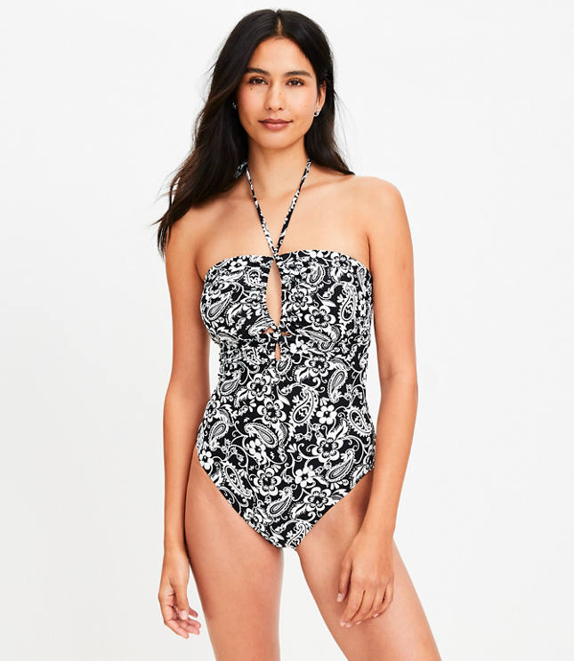 LOFT Beach Paisley Keyhole Bandeau One Piece Swimsuit