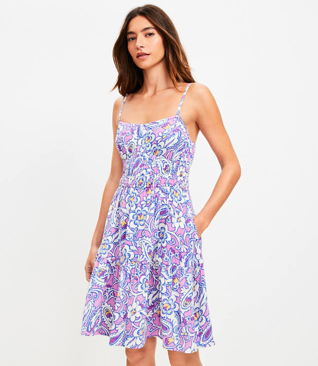 LOFT Beach Paisley Strappy Mini Pocket Dress