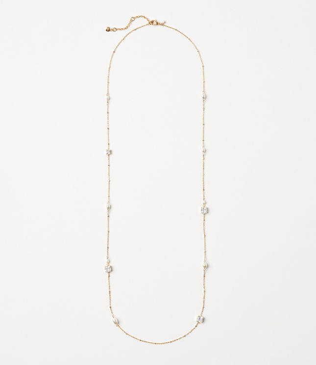 Pearlized Crystal Station Necklace