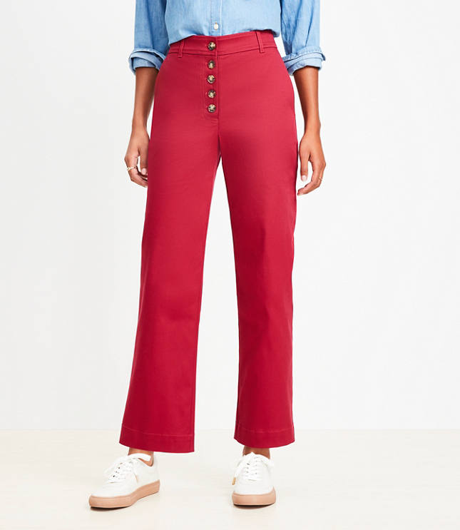 Button Front Straight Pants Twill
