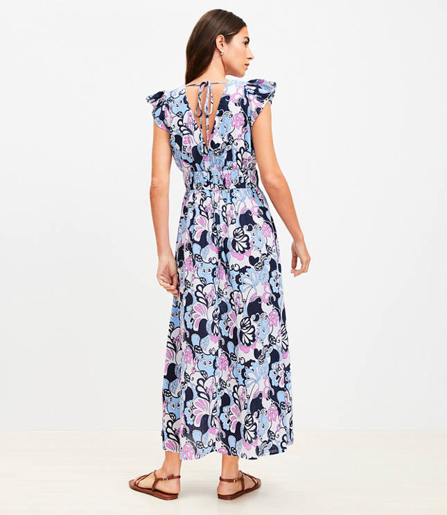 LOFT Beach Floral Ruffle Sleeve Maxi Pocket Dress
