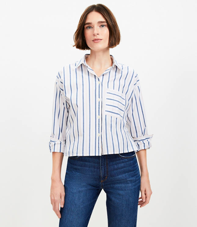 Petite Striped Poplin Modern Pocket Shirt