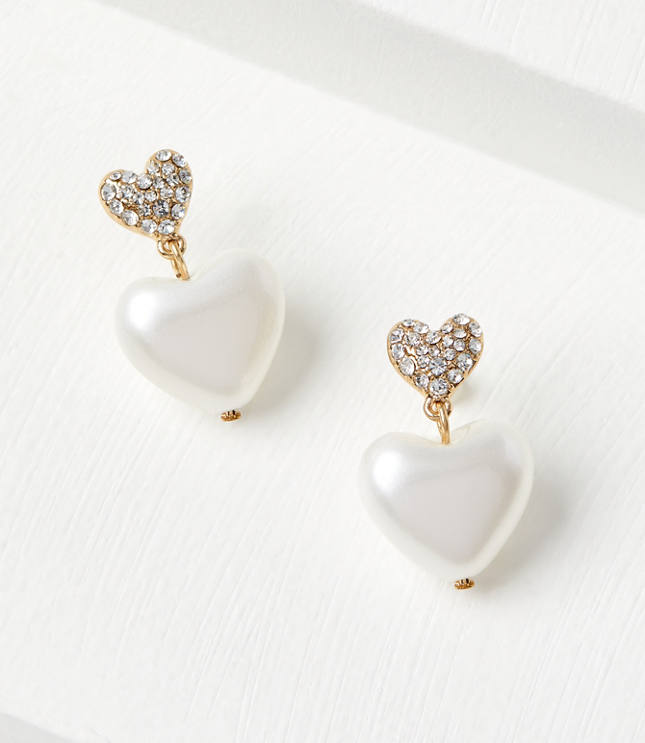 Pearlized Pave Heart Drop Earrings