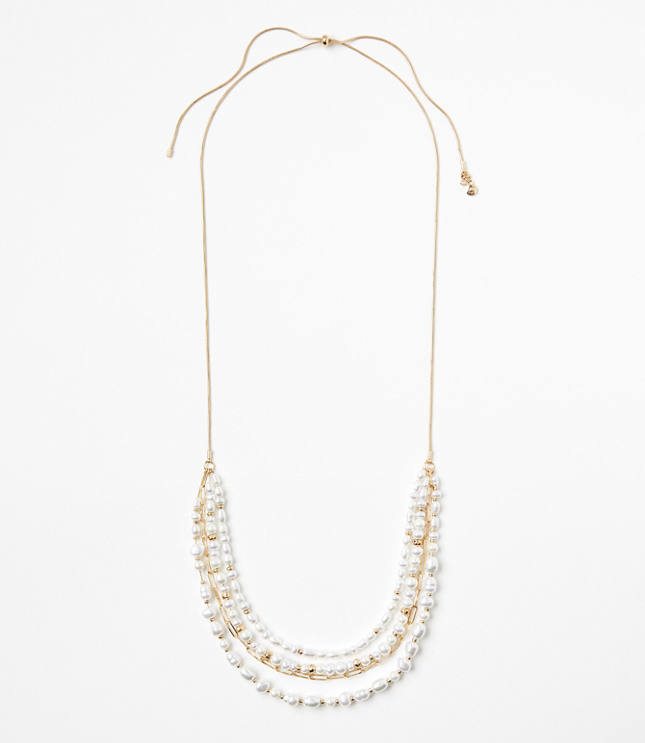 Pearlized Multistrand Pull Tie Necklace