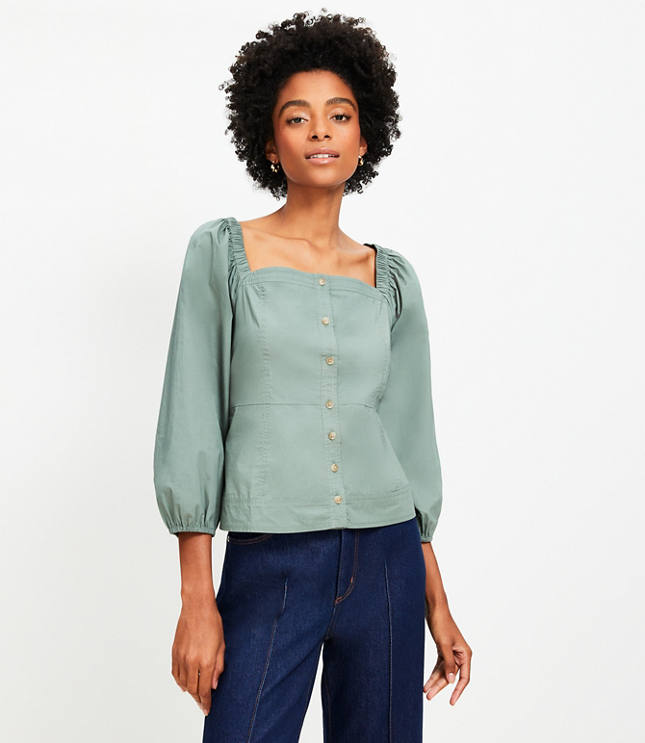 Poplin Square Neck Blouse