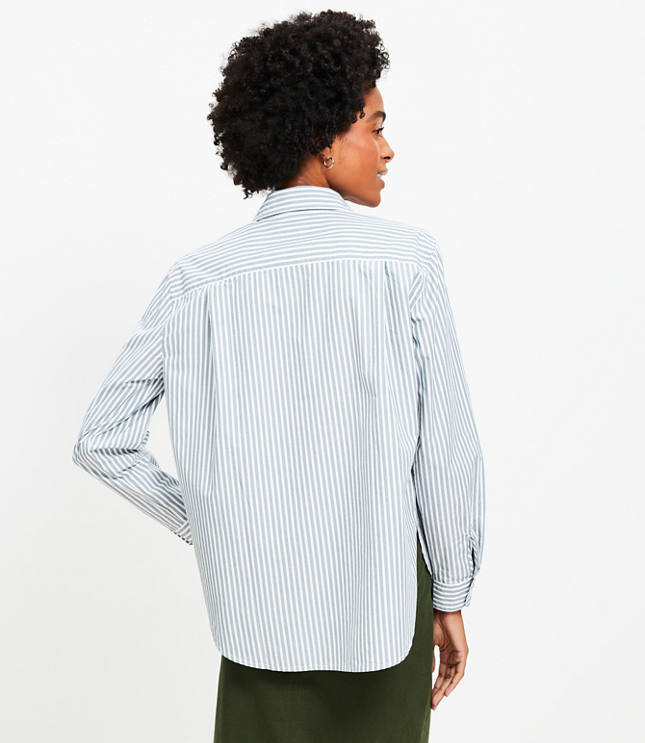 Petite Striped Cotton Poplin Everyday Relaxed Pocket Shirt