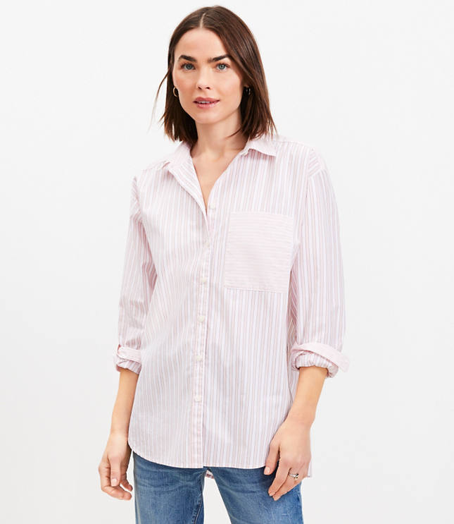 Petite Striped Poplin Everyday Oversized Pocket Shirt