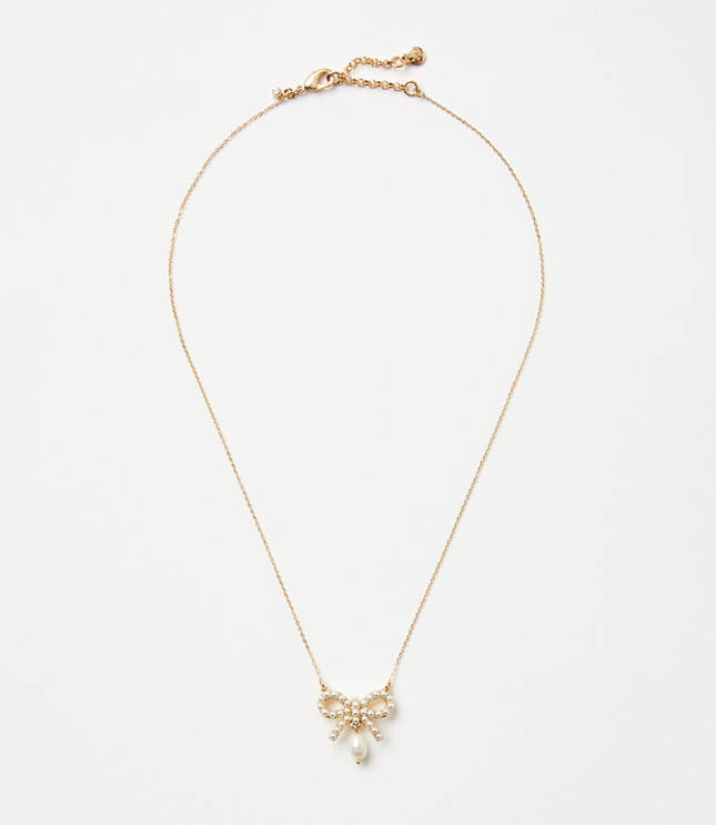 Pearlized Bow Drop Necklace