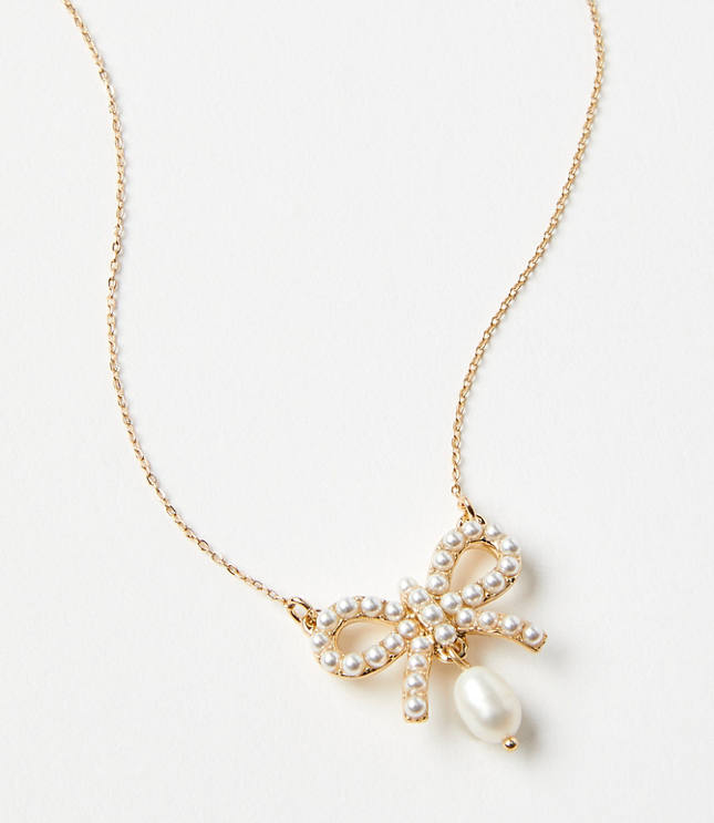 Pearlized Bow Drop Necklace