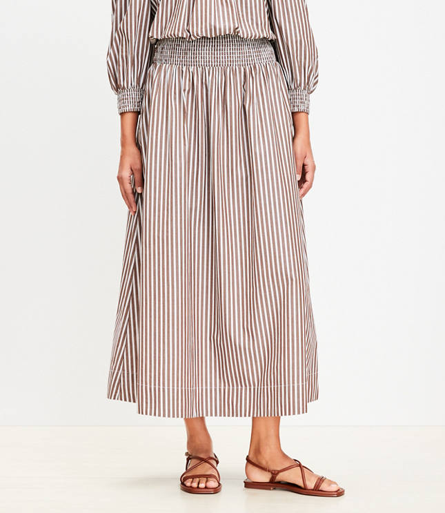 LOFT Beach Striped Poplin Smocked Midi Pocket Skirt