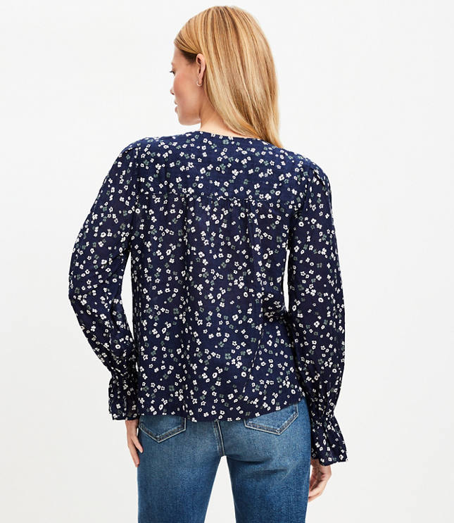 Petite Bloom Split Neck Blouse
