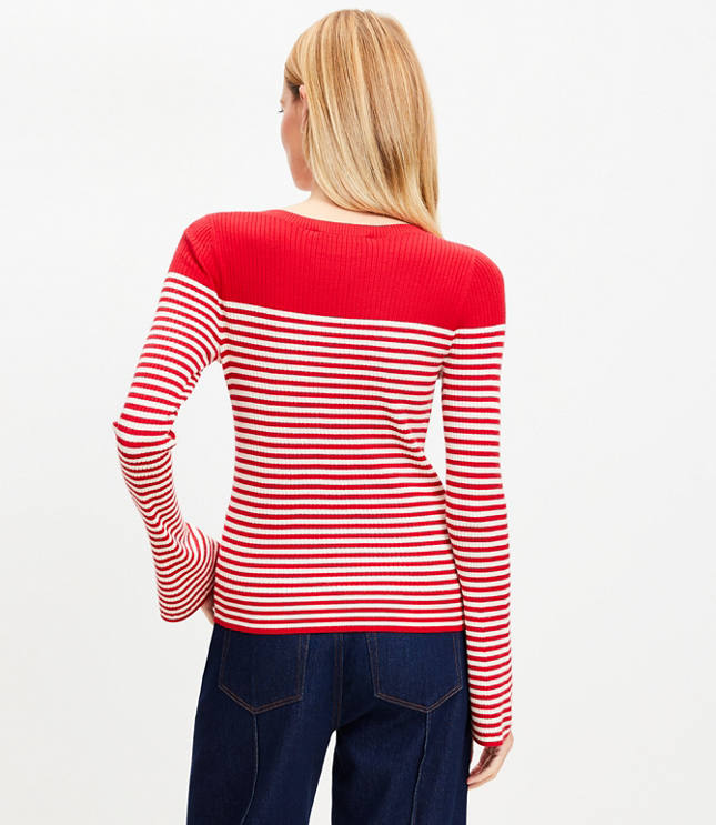 Striped Boatneck Flare Sleeve Sweater carousel Product Image 3