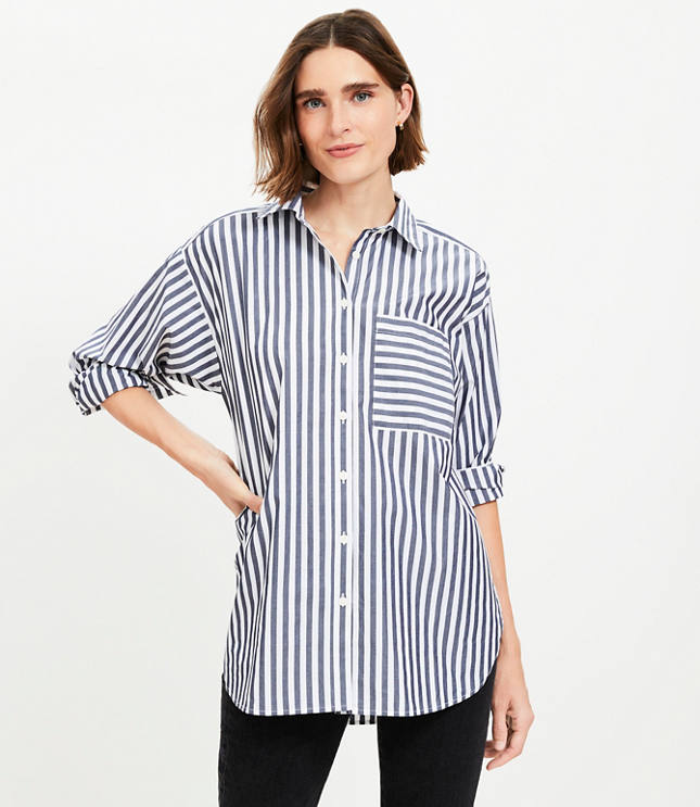 Petite Striped Everyday Oversized Pocket Shirt