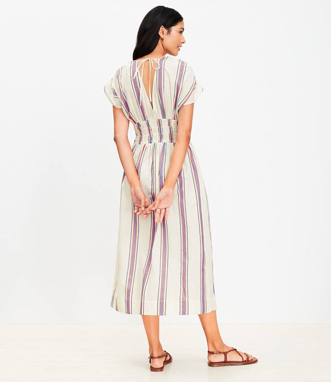 LOFT Beach Striped Smocked Midi Pocket Dress