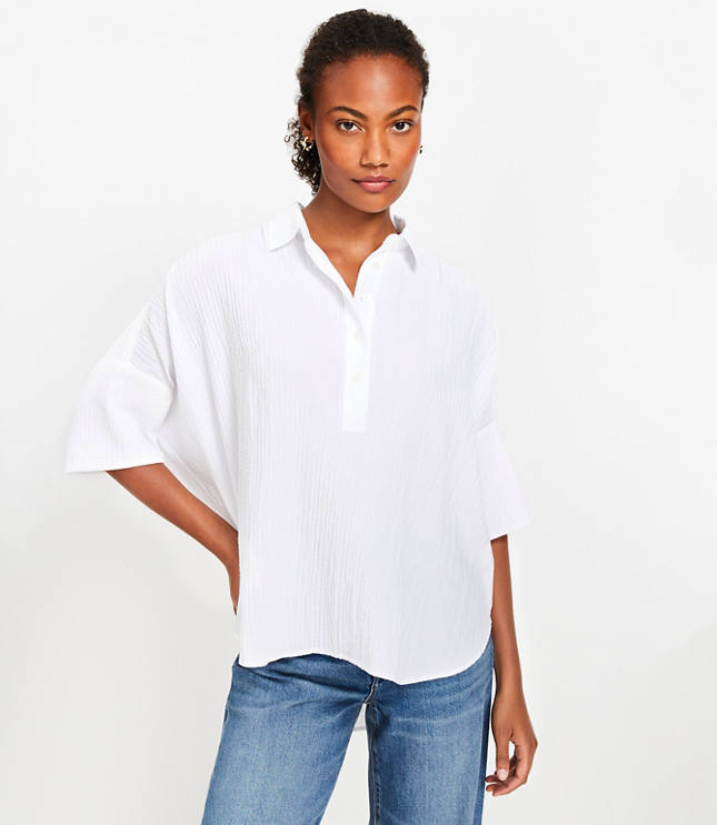 Crinkle Dolman Henley Shirt