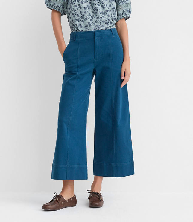 Seamed Palmer Wide Leg Crop Pants Twill