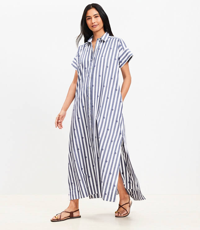 Petite Clip Striped Maxi Pocket Shirtdress