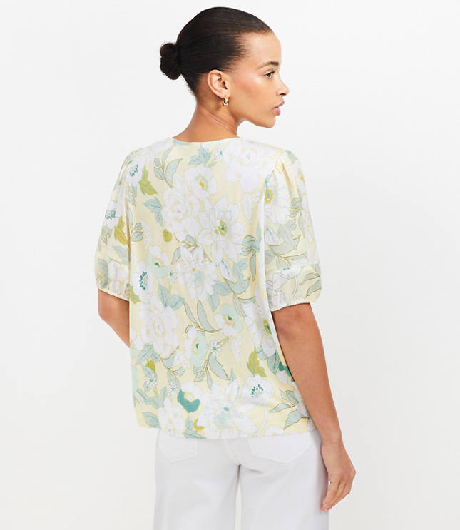 Garden Bubble Sleeve Mixed Media Top