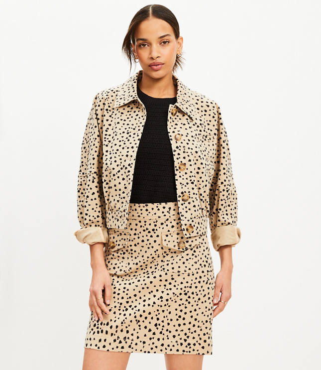 Tall Cheetah Print Twill Mini Pocket Skirt