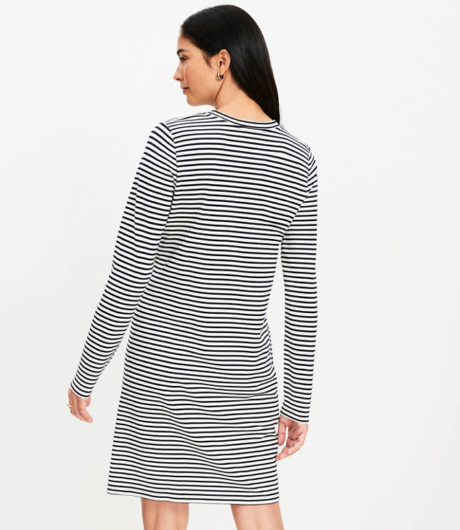 Petite Striped Side Button Long Sleeve Mini Dress