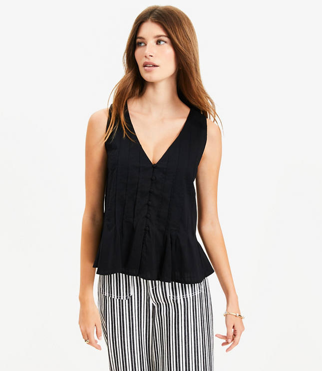 Pleated V-Neck Tank Top