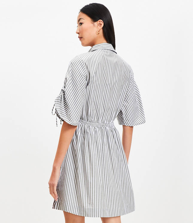 Striped Poplin Tie Sleeve Mini Pocket Shirtdress