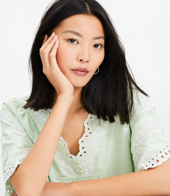Floral Eyelet V-Neck Blouse