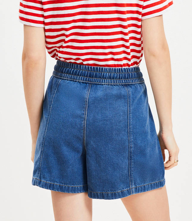 High Rise Drawstring Denim Shorts in Classic Mid Wash