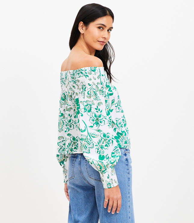 Petite Floral Smocked Off The Shoulder Top
