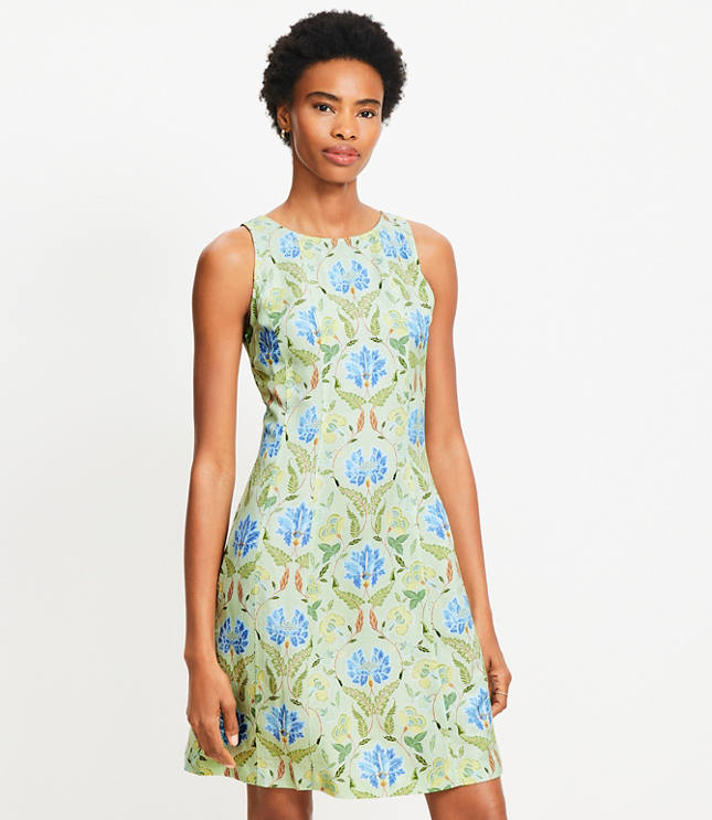 Garden Linen Blend Seamed Mini Dress