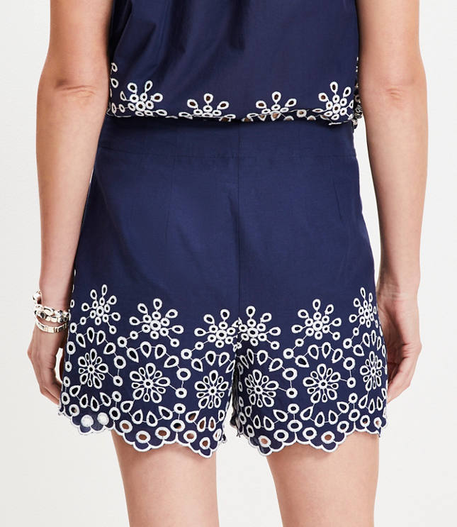 Floral Eyelet Pleated Shorts