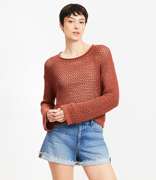 Mesh Wide Sleeve Boatneck Sweater