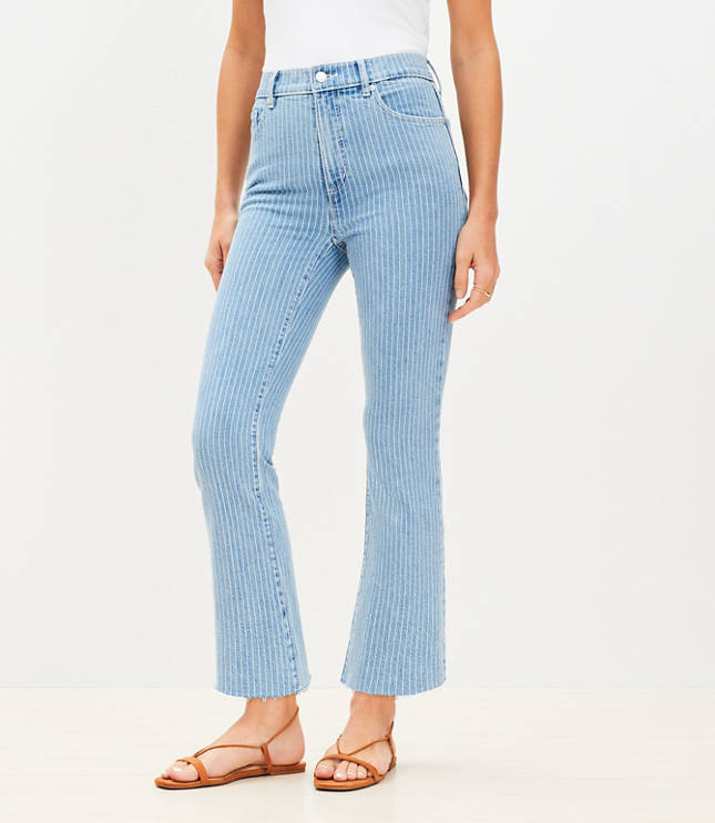 Fresh Cut High Rise Kick Crop Jeans in Blue Stripe