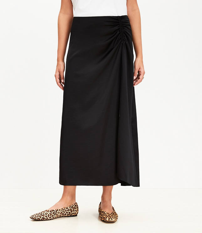 Satin Ruched Midi Skirt