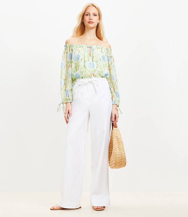 【2plan】Saint wide straight pants Payton Wide Leg Linen Blend Pants IVORY WHITE | ALLSAINTS US